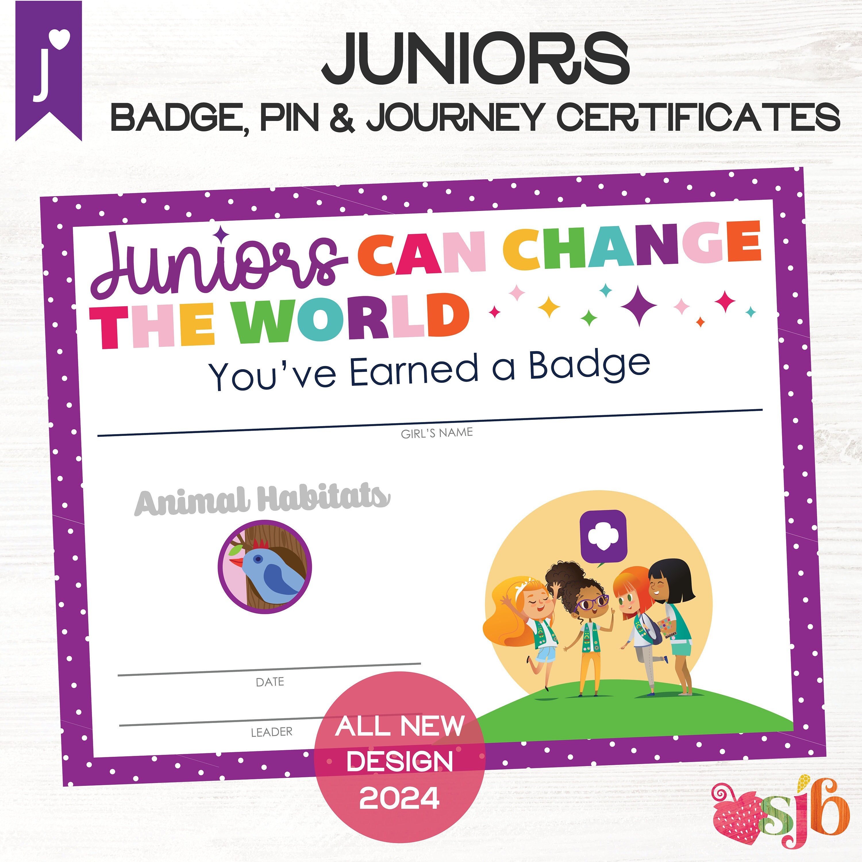 Girl Scouts Inspired Juniors Badge, Pin and Journey Certificates Fillable PDF **ALL NEW**