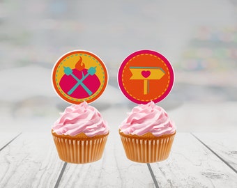 Op padvinders geïnspireerde stickers, zegels, tags, troepeninsignes, 2,5 inch, afdrukbaar voor ceremonies Cupcaketoppers