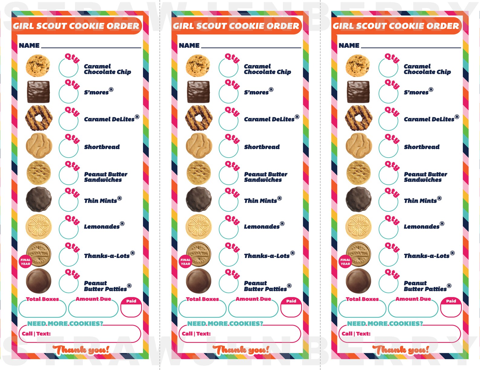 ABC Cookie Order Form Printable Download Girl Scout Inspired 3 Etsy