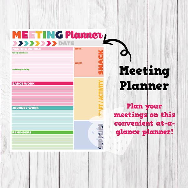 Meeting Planner Single Page Leader Planner Girl Scouts Inspired PDF Printable