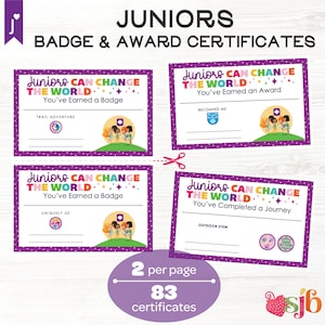 Girl Scout Junior Badge Urkunden: Ausfüllbares Set (PDF) 2 pro Seite