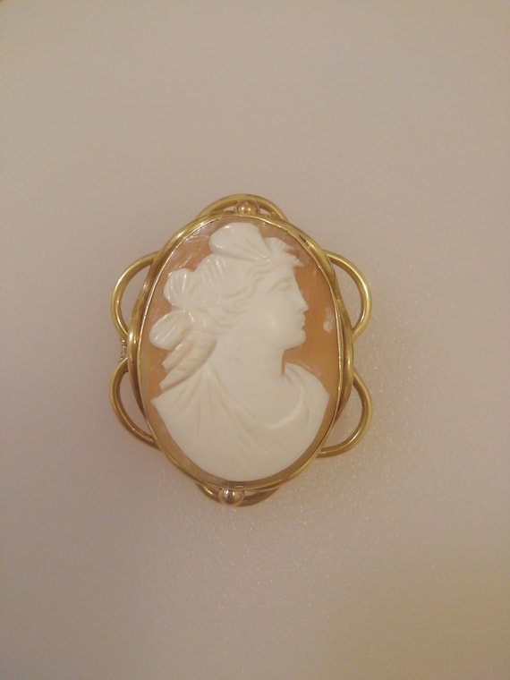 Antique Cameo Portrait Brooch Gold Pinchbeck, Rea… - image 1