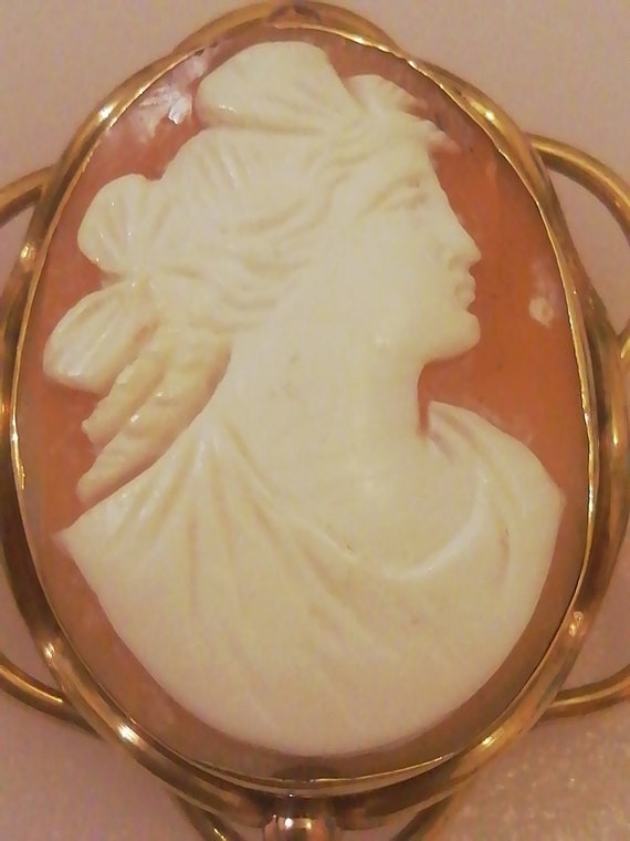Antique Cameo Portrait Brooch Gold Pinchbeck, Rea… - image 2