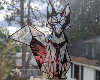 Fox Sun Catcher - Geometric Fox - Rainbow Window Cling Decal - Casts Rainbows - Static Cling - Prismatic Suncatcher - Avoid Bird Collisions