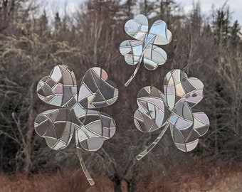 Shamrock Window Cling Sun Catcher Sets - Reusable Lucky Clover Rainbow Maker - Static Cling Film - Suncatcher - Avoid Bird Strikes