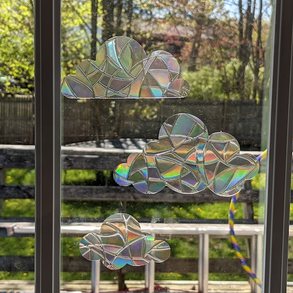 Cloud Window Cling Sun Catcher Decals - Rainbow Maker Sets - Reusable - Static Cling Window Stickers - Prism Suncatcher - Avoid Bird Strikes