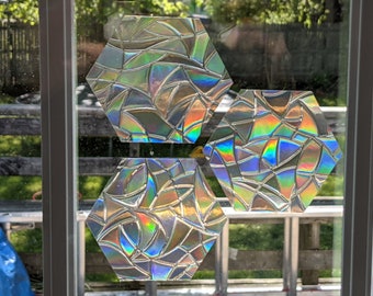 Hexagon Window Cling Sun Catcher Sets - Casts Rainbows - Static Window Cling - Honeycomb Suncatcher - Avoid Bird Collisions - Multiple Sizes