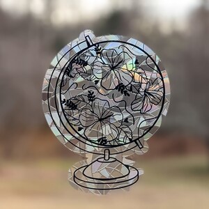 Floral Globe Suncatcher - Weltkarte Sun Catcher - Wiederverwendbarer Erde Regenbogen Maker Aufkleber - Boho Fensteraufkleber - Vermeiden Sie Vogelschläge