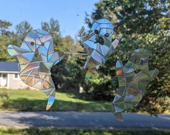 Spooky Ghost Suncatcher Decals - Halloween Decorations - Casts Rainbows - Static Window Cling Sun Catcher - Prevents Bird Collisions