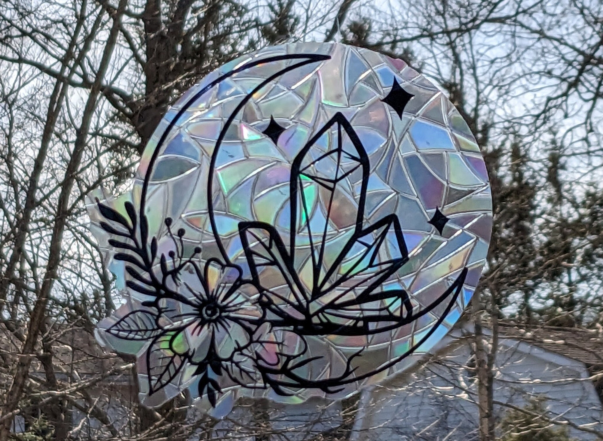 Moon Flower Suncatcher Decal - Reusable Rainbow Maker Sticker - Crystal ...