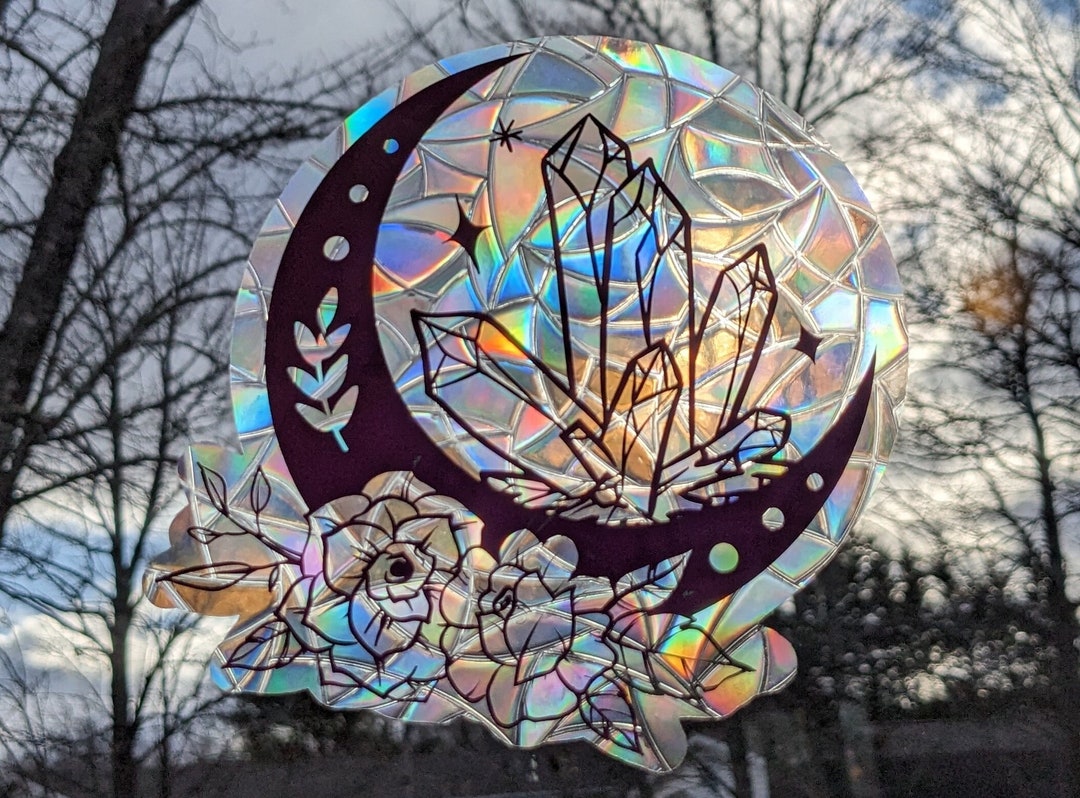 Floral Moon Mandala Suncatcher Decal - Reusable Rainbow Maker Sticker ...