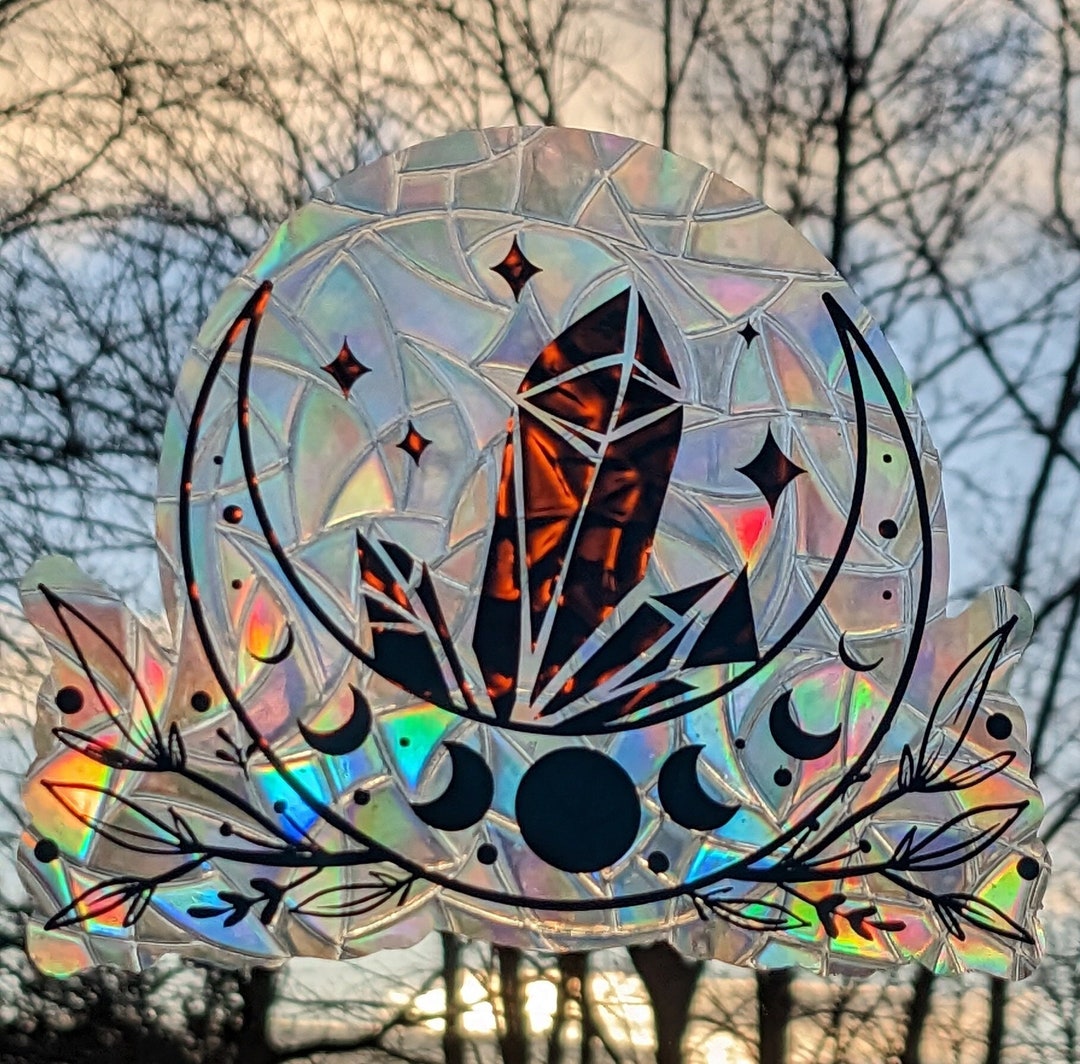Crystal Moon Phase Suncatcher Decal - Reusable Rainbow Maker Sticker ...