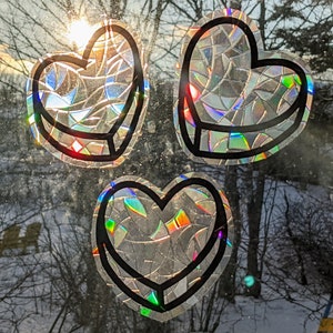 Candy Heart Suncatchers - Set of 3 Reusable Rainbow Maker Decals - Love Heart Window Cling Stickers - Valentine's Day Sun Catchers
