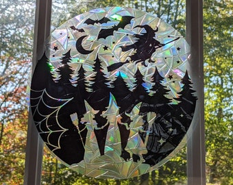 Witch Suncatcher - Reusable Halloween Decal - Spooky - Witchy - Static Window Cling Sticker - Sun Catcher - Prevent Bird Strikes