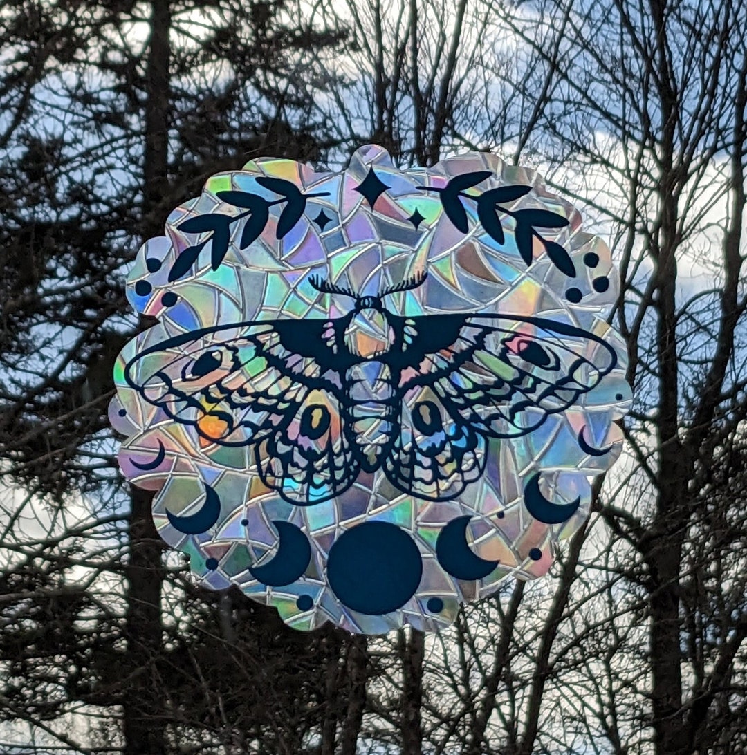 Celestial Moth Suncatcher Decal - Reusable Rainbow Maker Sticker - Moon ...
