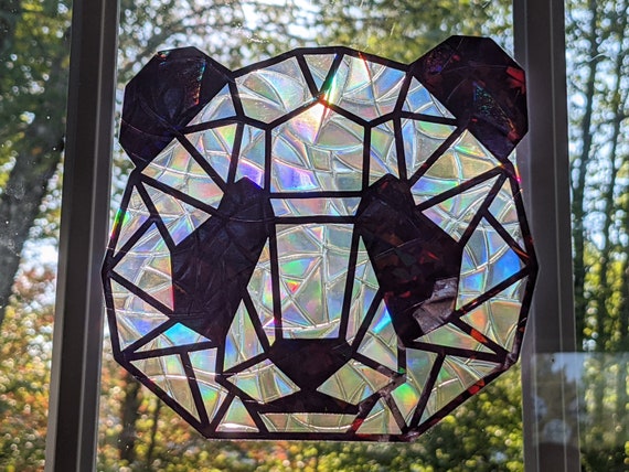 Panda Suncatcher Decal - Reusable Rainbow Maker Sticker - Geometric Panda Bear - Static Window Cling - Sun catcher - Avoid Bird Strikes