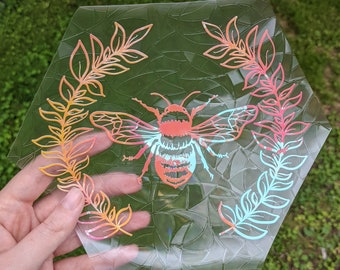Honey Bee Suncatcher - Rainbow Window Cling Decal - Hexagonal Honeycomb - Static Cling Sun Catcher - Bumble Bee - Avoid Bird Strikes
