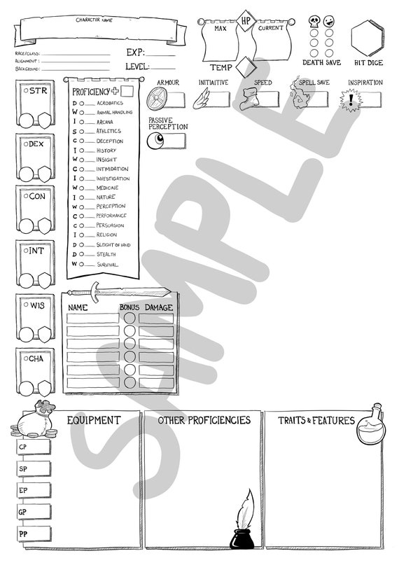 Dungeons And Dragons 5th Edition Custom Character Sheet Etsy