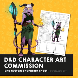 D&D Character Art Commission and DnD custom character sheet image 1