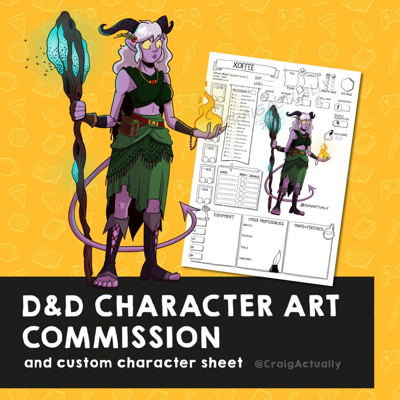 D&D Character Art Commission and DnD custom character sheet image 1