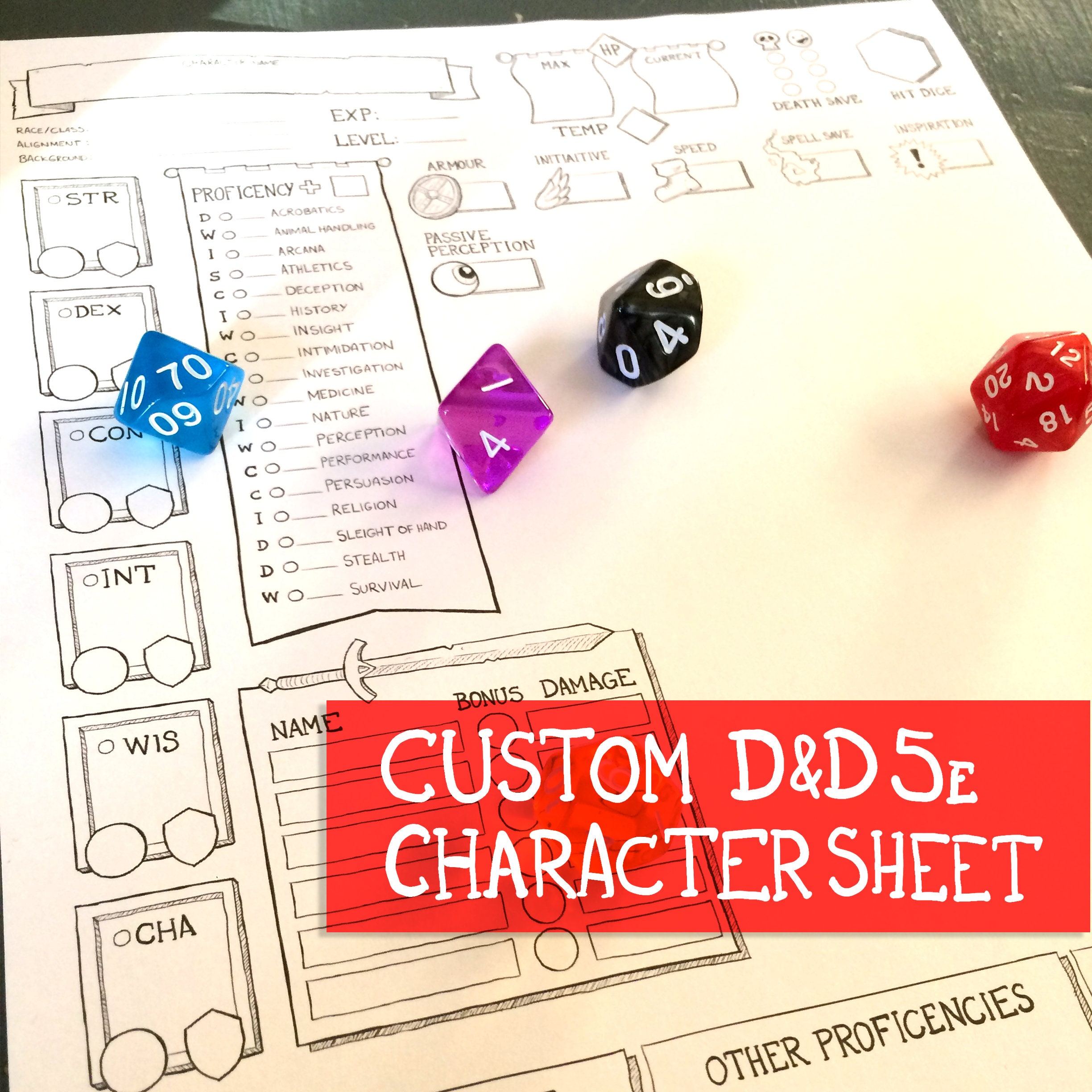 Dungeons And Dragons 5th Edition Custom Character Sheet Etsy