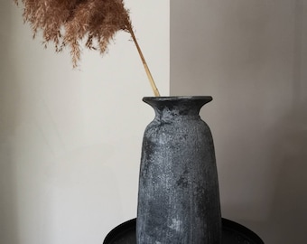 Tall Bali darkest grey vintage effect stone vase