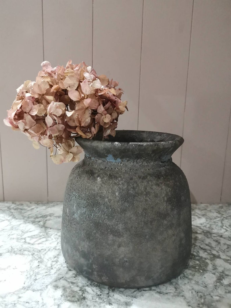 Bali grey vintage effect stone vase image 1