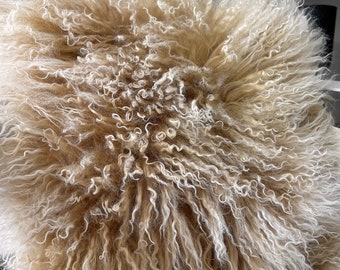 Lush soft nude real mongolian fur square cushion cover