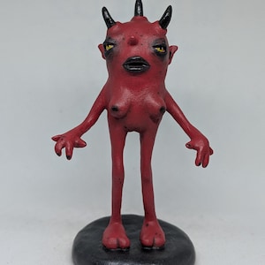 Female demon sculpture, she devil art, creepy cute, weird art, little devil sculpture, red devil, lowbrow art, pop art devil figurine,