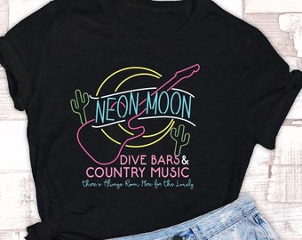 Neon Moon Dive Bars Country Music T-Shirt  // Unisex Soft Style on Black