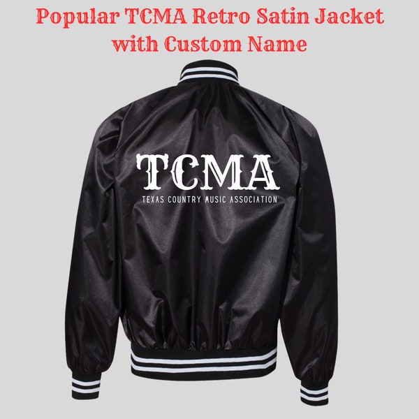 POPULAR Retro Satin Jacket With Custom Name Added LICENSED Texas Country Music Association - Black with White