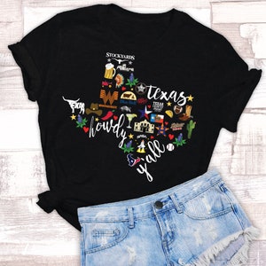 Texas Things T-Shirt - Houston, Texans, Astros, Stockyards, Longhorn, Yall -- more... Soft Style Black, Gray or White