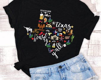 Texas Things T-Shirt - Houston, Texans, Astros, Stockyards, Longhorn, Yall -- more... Soft Style Black, Gray or White
