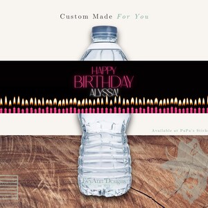Happy Birthday Water Bottle Labels, Candle Design, Personalized Party Favor, Custom Birthday Stickers,  Birthday Decor - WB1021