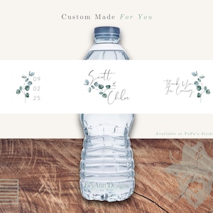 Minimal Eucalyptus Wedding Water Bottle Labels, Custom Name & Date, Serene Greenery, Zen Modern Favor, Thank You for Coming - WB1052