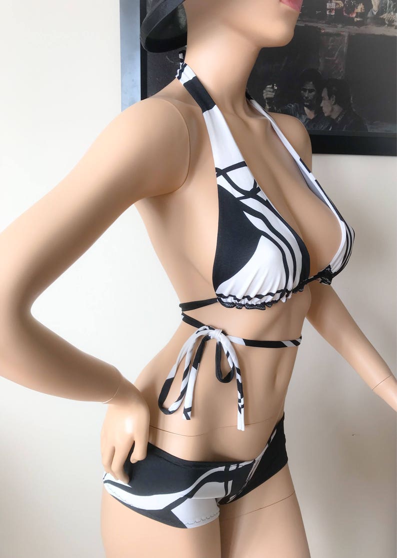 Black and White halter bikini top