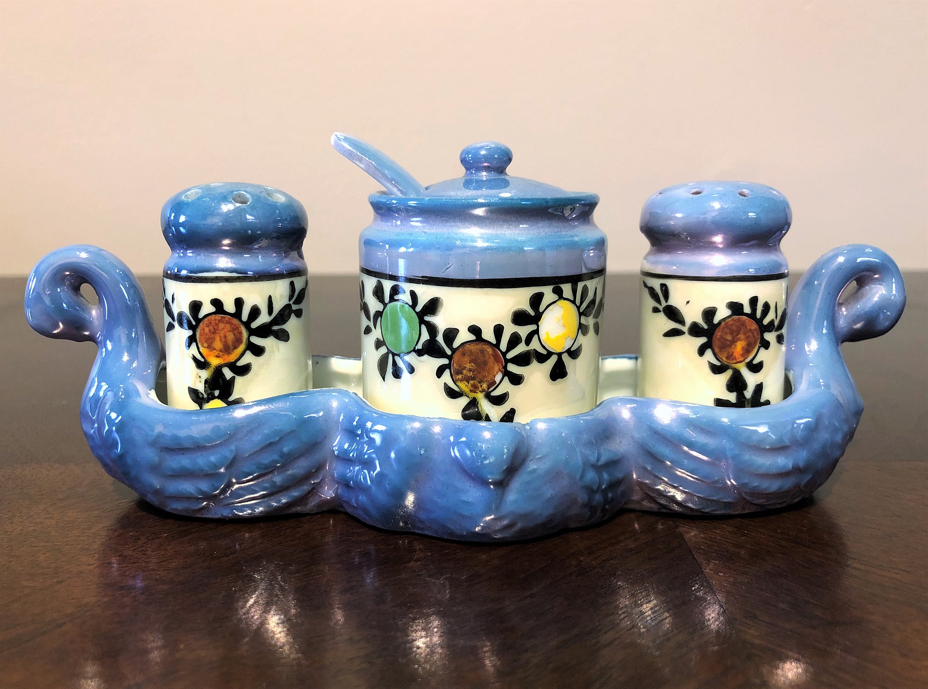 Vintage Salt Pepper and Sugar Set AS IS Comes with holding Etsy