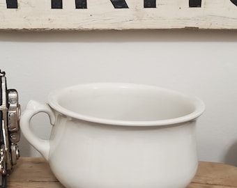 Antique Stoneware White Ironstone Small Chamber Pot Farmhouse Decor Collection Vintage Decor