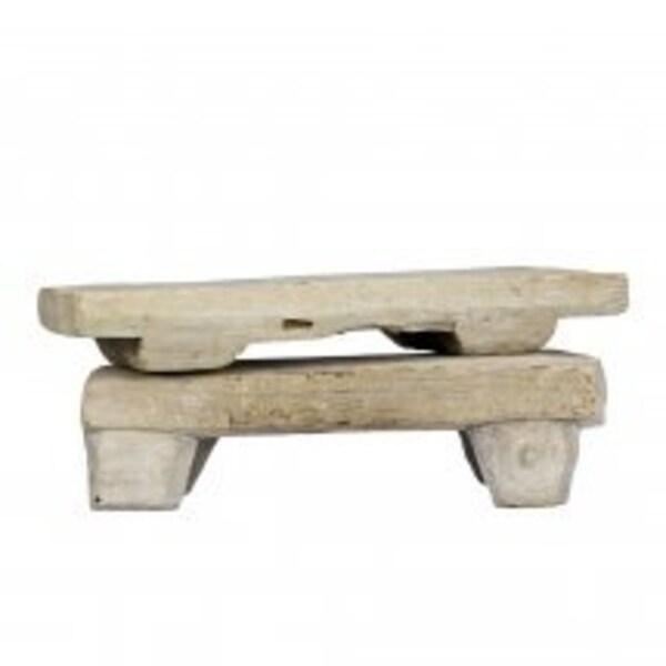 Antique Primitive Bajot Wooden Rectangle Shape Bleached Pedestal Farmhouse Color Riser Stand Decor Foot Stool Table