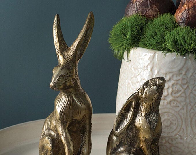 Gold Set of 2 Bea Bunny Rabbits Easter Decor Spring Decorating Metal ...