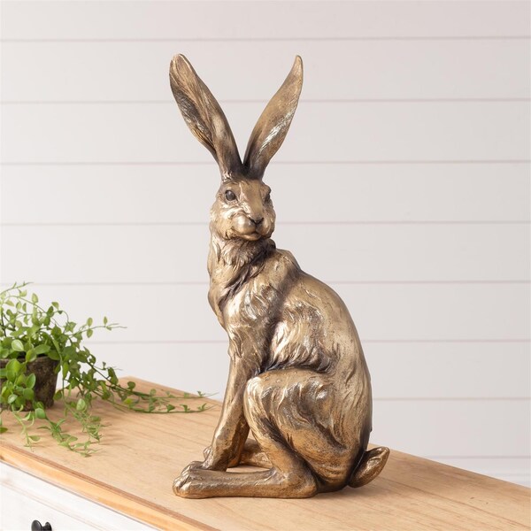Spring Gold Standing Hare Rabbit Bunny Decor Resin Tabletop Decorating Easter Golden Bunny