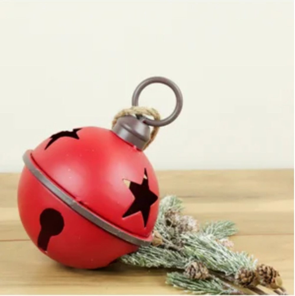 Oversized Jingle Bell Country Chic Stars And Rope Hanger Red Color Giant