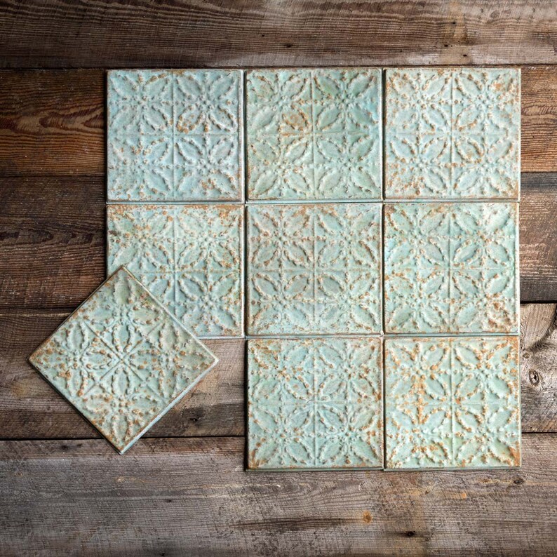 Antique Green Tin Ceiling Tile Farmhouse Style Vintage Look Etsy