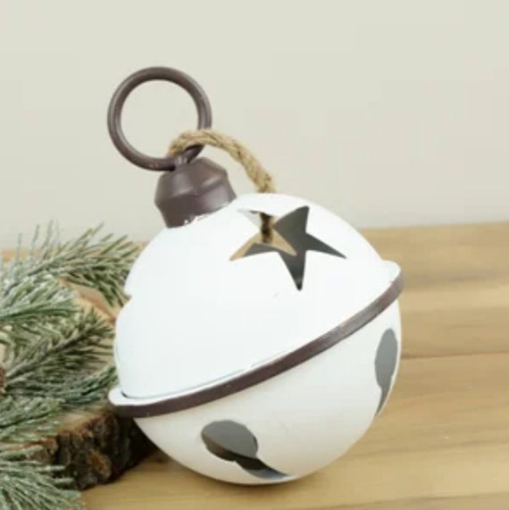 Jumbo White Metal Tin Large 10 Jingle Bell Christmas Decorating Metal Bell  Giant Sleigh Bell Farmhouse Decor Outdoor Porch Bell