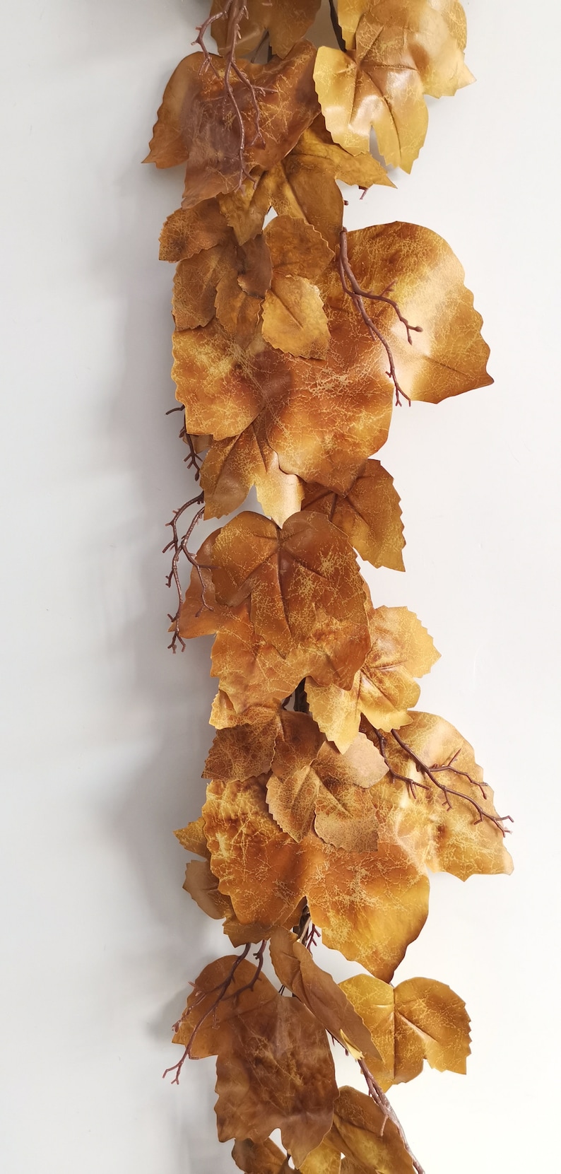 Old Maple Leaves 6ft each Viral Fall Garland for Mantle Brown Maple Leaf Stem Farmhouse Decor Garland Fig Spray Aged Dried Look Set of 2 image 3