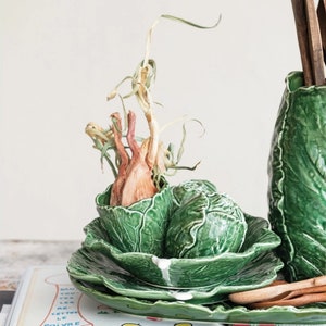Green Cabbage Cabbageware Serving Bowl Leaf Ceramic Spring Easter Farmhouse Decor Table Setting Collection Cabbage Dish image 1