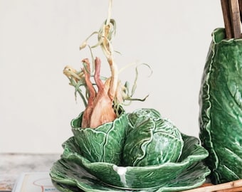 Green Cabbage Cabbageware Serving Bowl Leaf Ceramic Spring Easter Farmhouse Decor Table Setting Collection Cabbage Dish