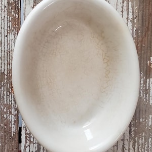 Antique Heavy Stained Crazed English Ironstone Soap Dish Bowl Farmhouse Vintage Stoneware Ivory White Stain Chunky