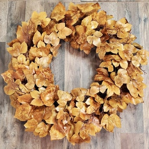 Old Maple Leaves 28" Fall Viral Wreath Large Autumn Brown Aged Dried Maple Leaf Stem Farmhouse Decor Wall Decor Large Wreath Fig Spray