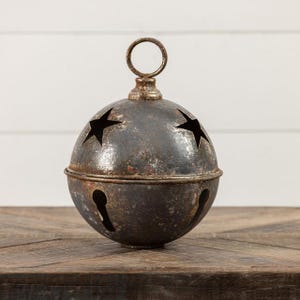 Jumbo Extra Large Gray/Gold Metal Tin Large 11.25&quot; Jingle Bell Christmas Decorating Metal Bell Giant Sleigh Bell Farmhouse Outdoor Porch